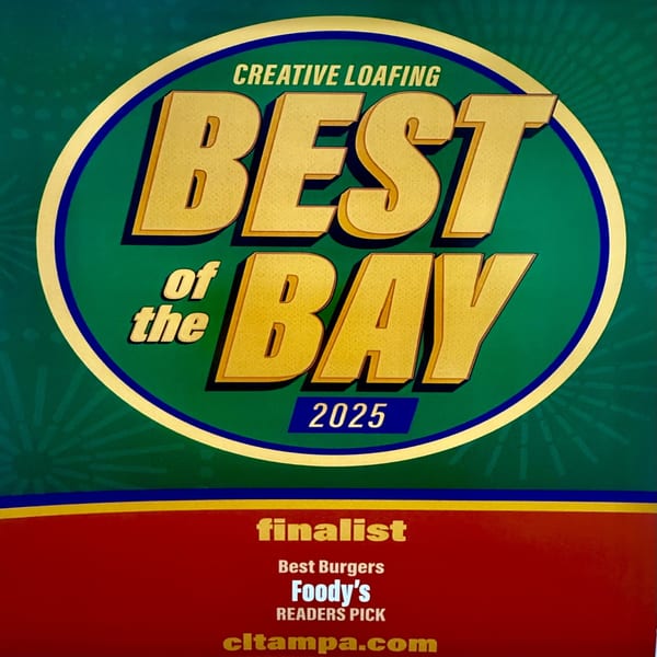 Creative Loafing Best of the Bay 2025 finalist award for Foodys Tampa's Best Burgers.