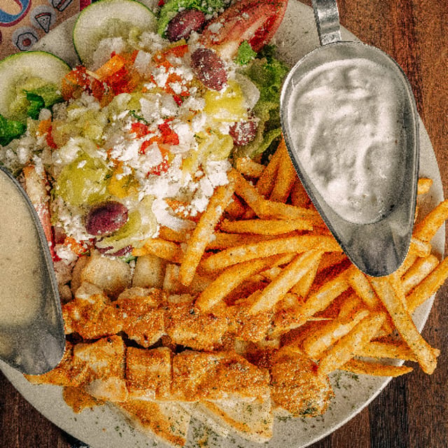 Chicken Souvlaki Platter.