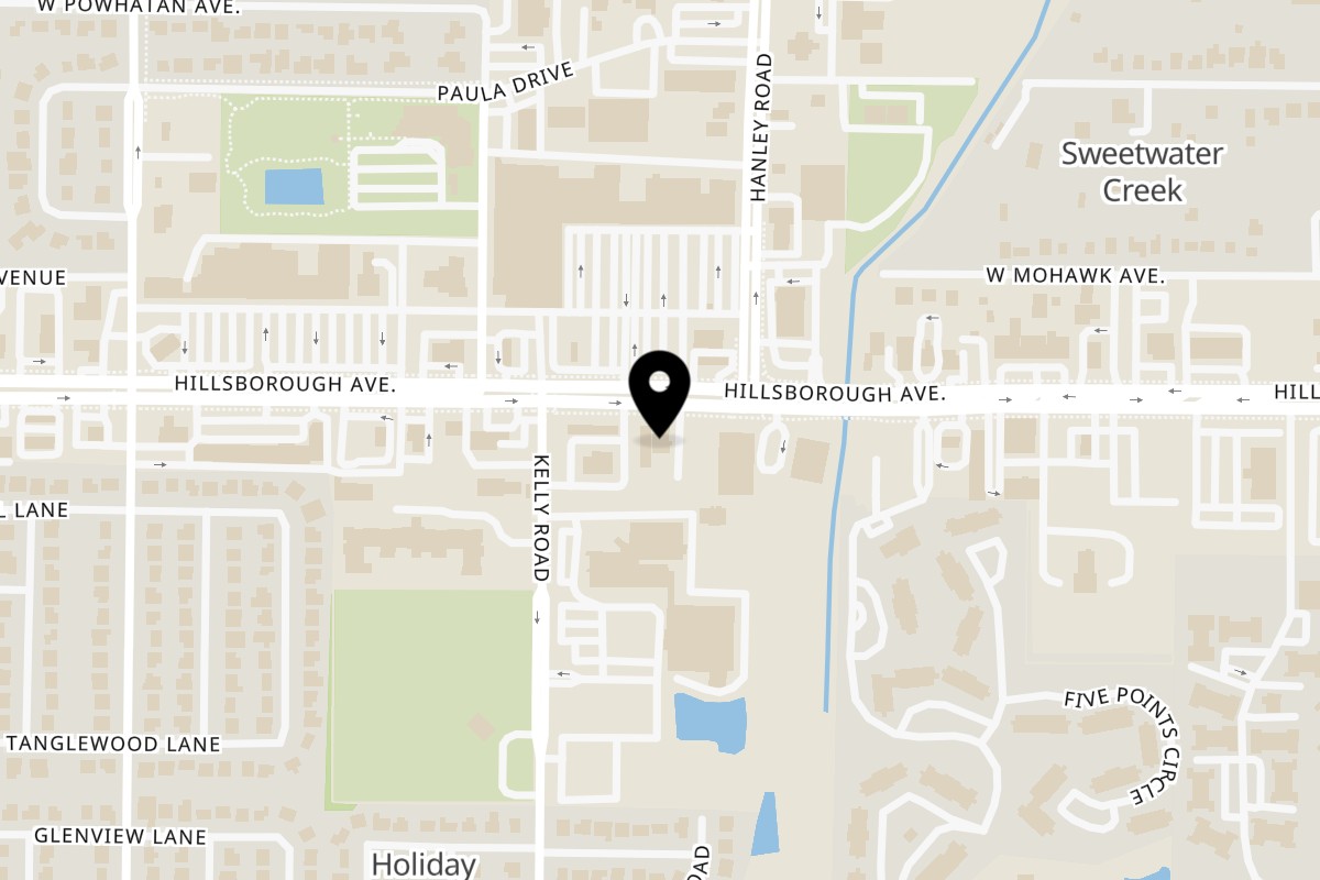 Map showing the location of Foodys Tampa on 7512 W Hillsborough Ave in Tampa